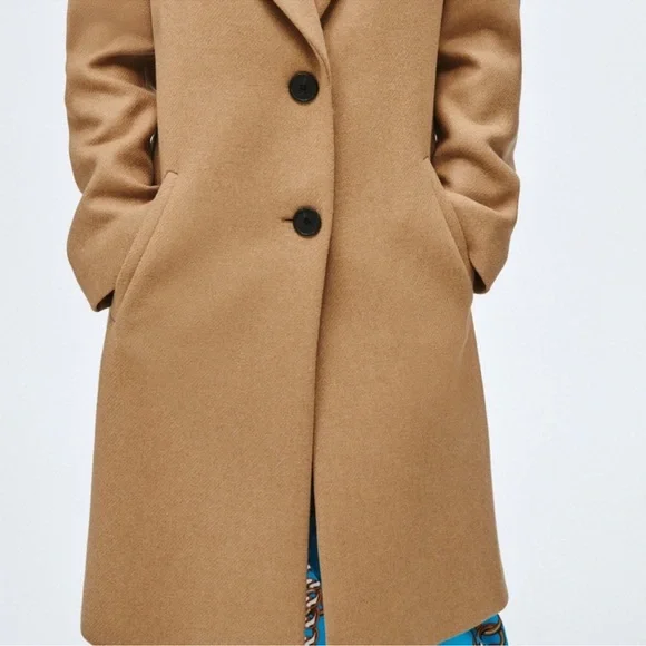 Zara Taupe Brown Fitted Wool Blend Coat